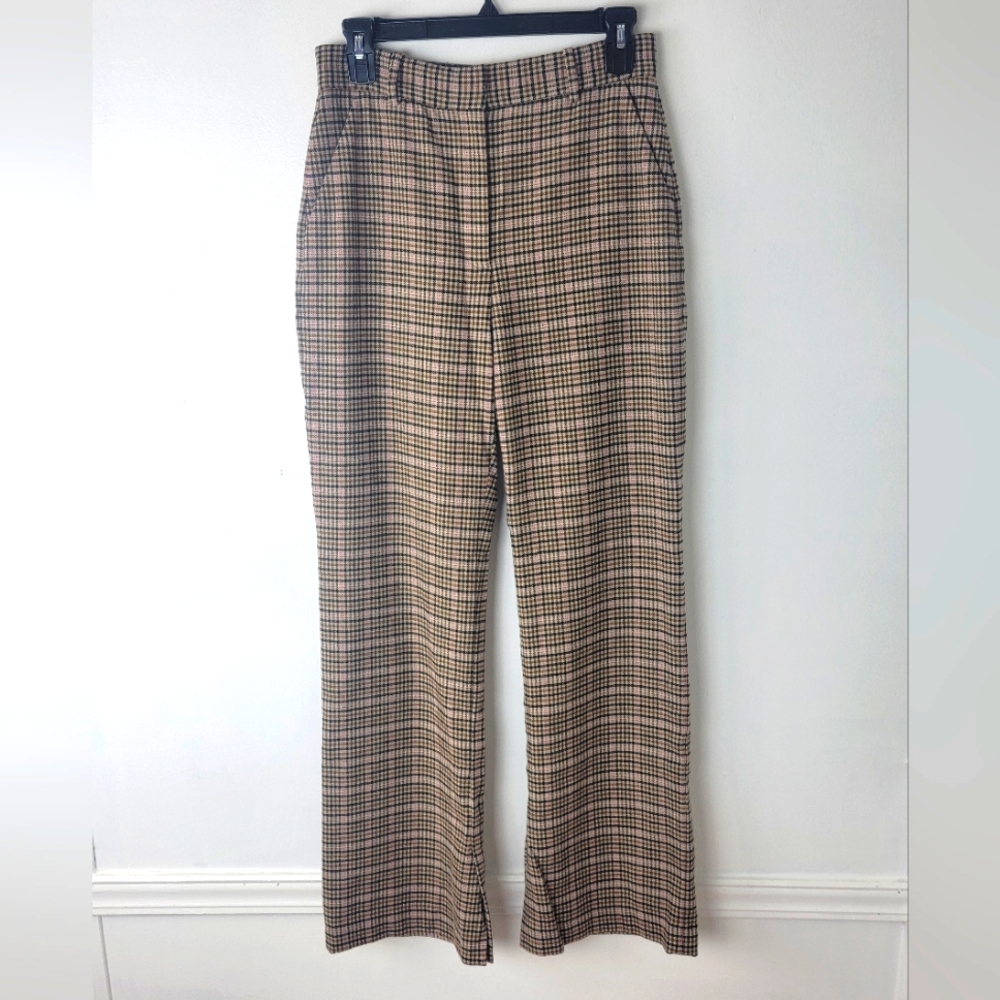 Paris Atelier & other stories Womens Plaid Pants Size 6 Slit Flare Leg Retro